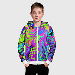 Толстовка на молнии детская Психоделический глитч, цвет: 3D-белый — фото 2