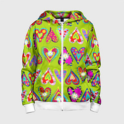Толстовка на молнии детская Разноцветные сердца в мексиканском стиле, цвет: 3D-белый
