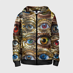Толстовка на молнии детская Металлические глаза в стиле стимпанк, цвет: 3D-черный