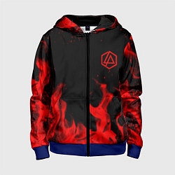 Толстовка на молнии детская Linkin Park красный огонь лого, цвет: 3D-синий