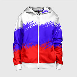 Толстовка на молнии детская Триколор штрихи, цвет: 3D-белый