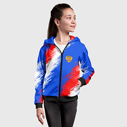 Толстовка на молнии детская Триколор штрихи с гербор РФ, цвет: 3D-черный — фото 2