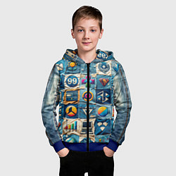 Толстовка на молнии детская Пэчворк деним из девяностых, цвет: 3D-синий — фото 2