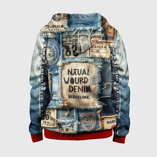 Детская толстовка на молнии I love Barcelona - пэчворк / 3D-Красный – фото 2