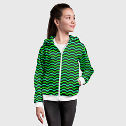 Толстовка на молнии детская Зелёные полосы на чёрном фоне, цвет: 3D-белый — фото 2