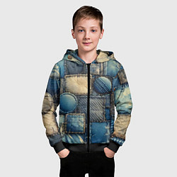 Толстовка на молнии детская Denim patchwork - ai art, цвет: 3D-черный — фото 2