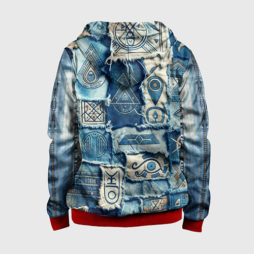 Детская толстовка на молнии Племя майя-пэчворк / 3D-Красный – фото 2