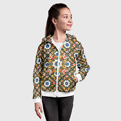 Толстовка на молнии детская Русские цветочные узоры красно-желтые, цвет: 3D-белый — фото 2