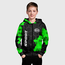 Толстовка на молнии детская BYD green sport hexagon, цвет: 3D-черный — фото 2