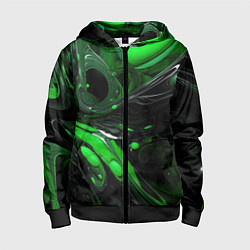 Толстовка на молнии детская Green dark abstract geometry style, цвет: 3D-черный