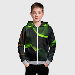 Толстовка на молнии детская Green neon abstract geometry, цвет: 3D-меланж — фото 2