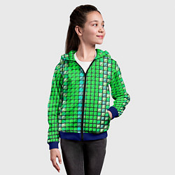 Толстовка на молнии детская Зелёные плитки и чёрная обводка, цвет: 3D-синий — фото 2
