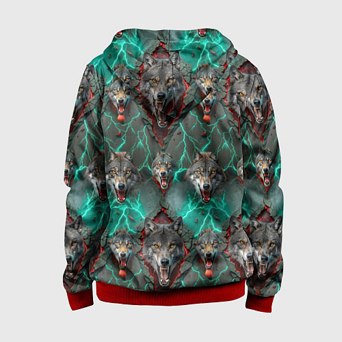 Детская толстовка на молнии Эпичный паттерн из волков / 3D-Красный – фото 2