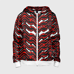 Толстовка на молнии детская Агрессивный чёрно-красный паттерн, цвет: 3D-белый