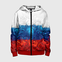 Толстовка на молнии детская Орнамент триколор, цвет: 3D-красный