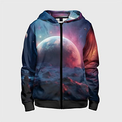 Толстовка на молнии детская Фантастика космос и планета, цвет: 3D-черный