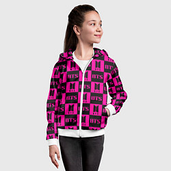 Толстовка на молнии детская BTS pattern pink logo, цвет: 3D-белый — фото 2