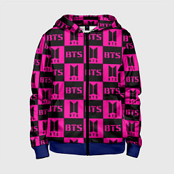 Толстовка на молнии детская BTS pattern pink logo, цвет: 3D-синий