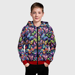 Толстовка на молнии детская Бабочки в паттерне разноцветный яркий фон, цвет: 3D-красный — фото 2