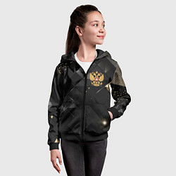 Толстовка на молнии детская Золотой герб России на черно-золотой текстуре, цвет: 3D-черный — фото 2
