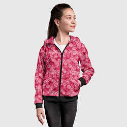 Толстовка на молнии детская Красно-белый цветочный узор ретро, цвет: 3D-черный — фото 2