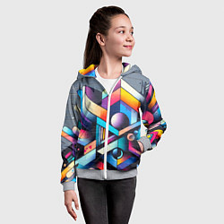 Толстовка на молнии детская Геометрическое абстрактное граффити - нейросеть, цвет: 3D-меланж — фото 2