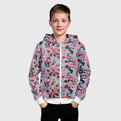 Толстовка на молнии детская Неоновый пиксельный камуфляжный паттерн, цвет: 3D-белый — фото 2