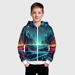 Толстовка на молнии детская Metropolis - vaporwave neon glow, цвет: 3D-белый — фото 2
