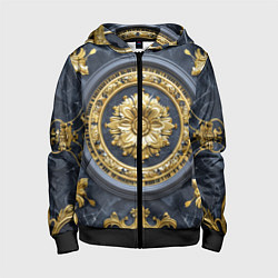 Толстовка на молнии детская Объемные золотые классические узоры, цвет: 3D-черный