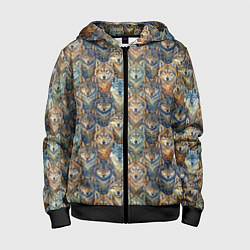 Толстовка на молнии детская Волчий узор, цвет: 3D-черный