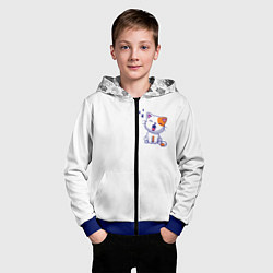 Толстовка на молнии детская Милый кот сонный зевает, цвет: 3D-синий — фото 2