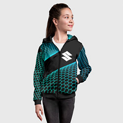 Толстовка на молнии детская Suzuki electro hexagon, цвет: 3D-черный — фото 2