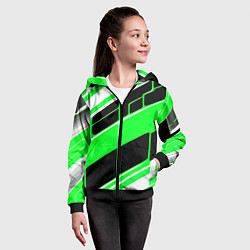 Толстовка на молнии детская Зелёно-белые полосы и чёрный фон, цвет: 3D-черный — фото 2