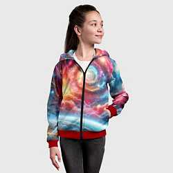 Толстовка на молнии детская Полёт к далёкой галактике - неоновый космос, цвет: 3D-красный — фото 2