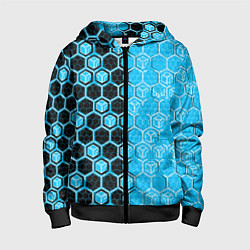 Толстовка на молнии детская Техно-киберпанк шестиугольники голубой и чёрный, цвет: 3D-черный