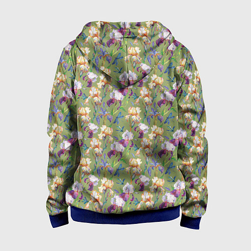 Детская толстовка на молнии Ирисы и стрекозы на зеленом / 3D-Синий – фото 2