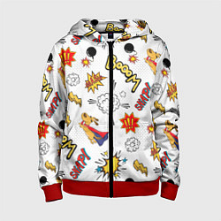 Толстовка на молнии детская Комикс изображение с собакой pop art, цвет: 3D-красный