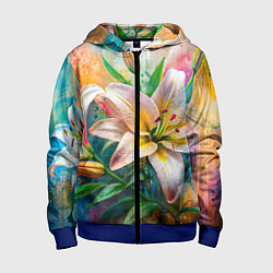 Толстовка на молнии детская Лилии абстракция гранж, цвет: 3D-синий