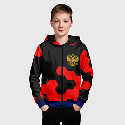 Толстовка на молнии детская Герб РФ спортивный стиль соты, цвет: 3D-синий — фото 2
