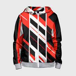 Толстовка на молнии детская Black and red stripes on a white background, цвет: 3D-меланж