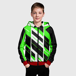 Толстовка на молнии детская Black and green stripes on a white background, цвет: 3D-красный — фото 2