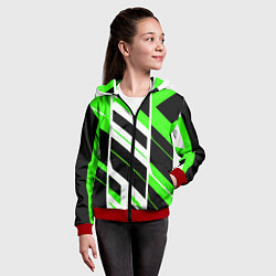 Толстовка на молнии детская Black and green stripes on a white background, цвет: 3D-красный — фото 2