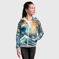 Толстовка на молнии детская Коллаж с Японской волной - нейросеть, цвет: 3D-меланж — фото 2