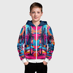 Толстовка на молнии детская Пальмы среди небоскребов, цвет: 3D-белый — фото 2