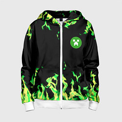 Толстовка на молнии детская Minecraft green flame, цвет: 3D-белый