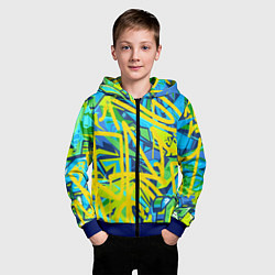 Толстовка на молнии детская Желто-зеленое граффити, цвет: 3D-синий — фото 2