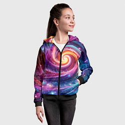 Толстовка на молнии детская Космическая галактическая спираль - неоновое свече, цвет: 3D-черный — фото 2