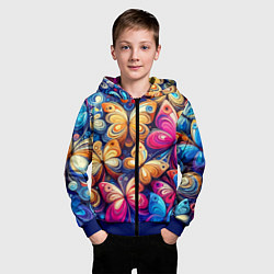 Толстовка на молнии детская Разноцветные бабочки - нейросеть, цвет: 3D-синий — фото 2