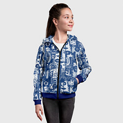 Толстовка на молнии детская Маски туземные абстракция, цвет: 3D-синий — фото 2