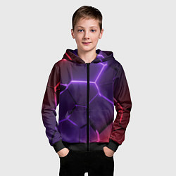 Толстовка на молнии детская Красно-фиолетовые неоновые плиты в разломе, цвет: 3D-черный — фото 2